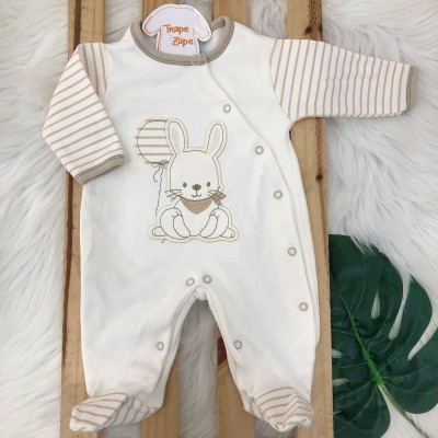 Macacão Trape Zape - Coelhinho com Balao Listrado Bege